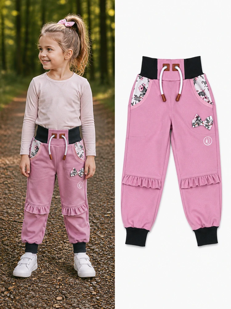 Softshellové kalhoty Premium -starorůžová/květy