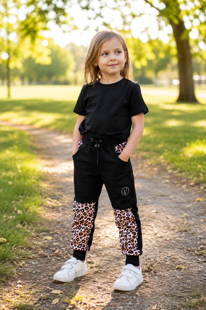 Softshellové kalhoty klasik -černá/růžový leopard
