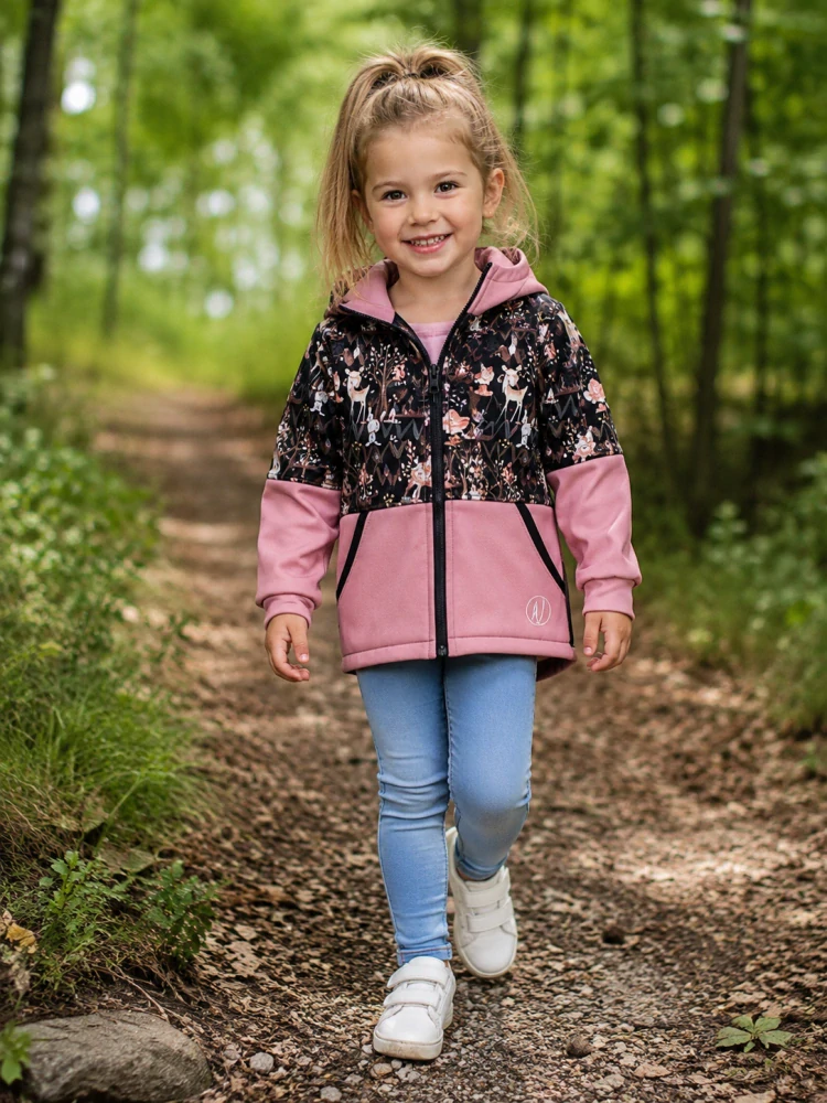 Softshellová bunda klasik -růžová/zvířátka