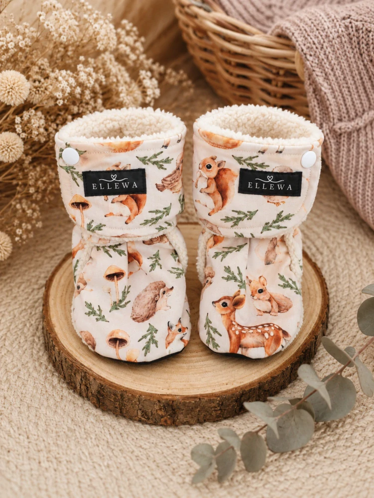 Capáčky softshell/beránek -zvířátka na béžové