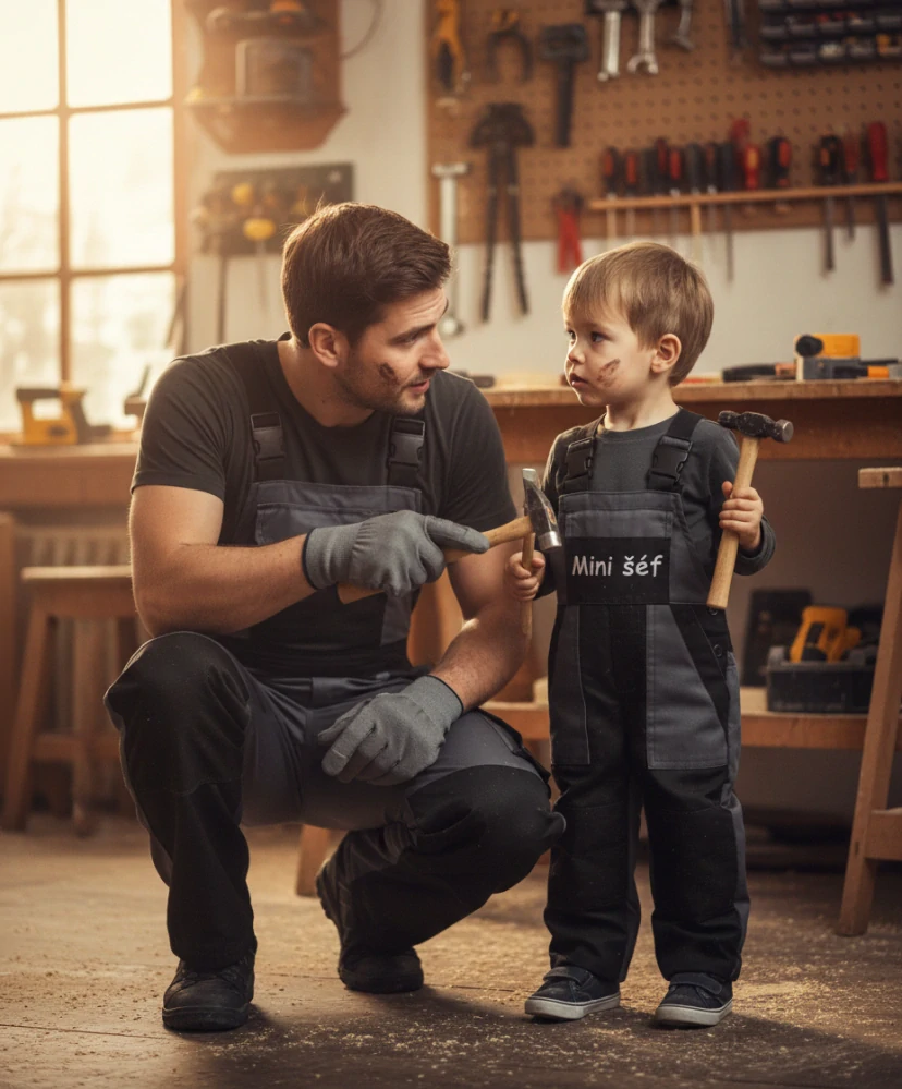 Montérky klasik šedá/černá - s potiskem