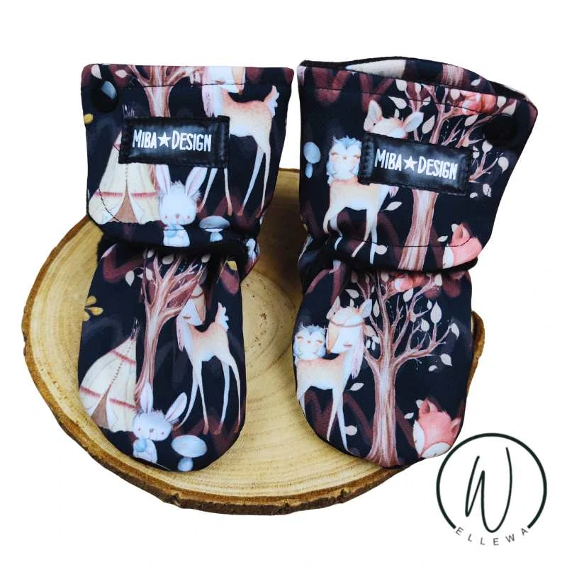 Capáčky softshell/beránek -zvířátka na černé