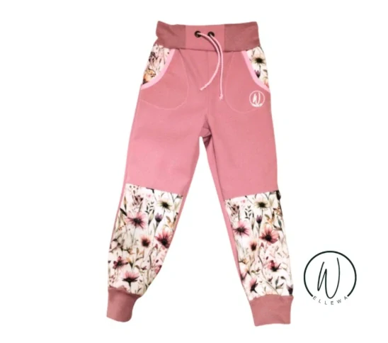 Softshellové kalhoty Klasik -starorůžová/kvítí