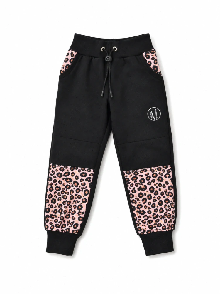 Softshellové kalhoty klasik -černá/růžový leopard