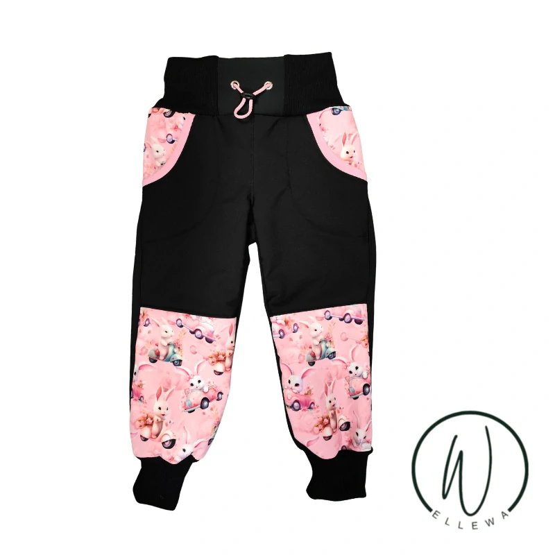 Softshellové kalhoty klasik-černá/růžový králíček
