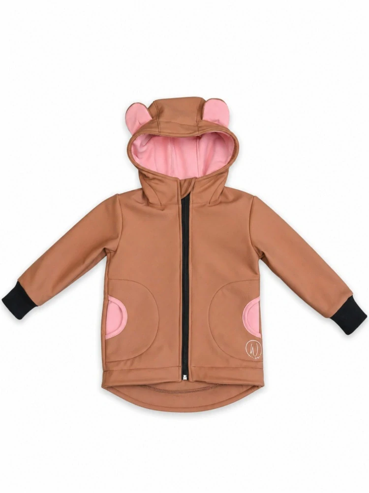 Softshellová bunda Premium -hnědá s oušky a růžový doplňky