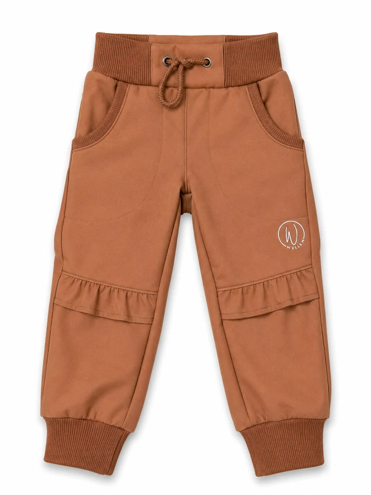 Softshellové kalhoty klasik s volánky-hnědé