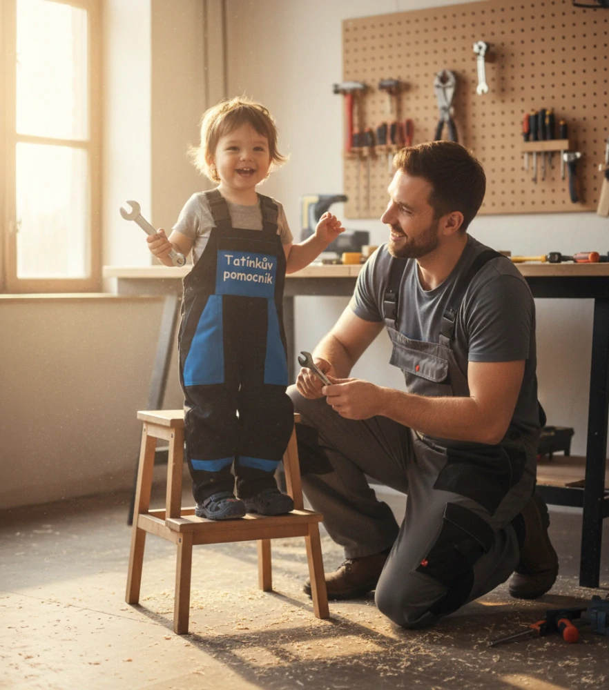 Montérky klasik černá+modré kapsy - s potiskem