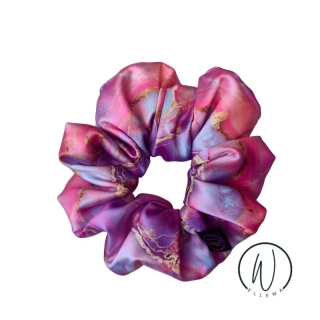 Skrunchie saténová L - růžový mramor