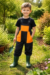 Montérky klasik černá +oranžové kapsy-bez potisku