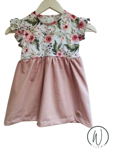 Šaty s volánky -růže v zahradě na bílé