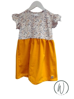 Šaty s volánky -kvítí hořčicová