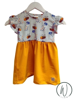 Šaty s volánky -včeličky hořčicová