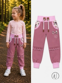 Softshellové kalhoty Premium -tmavá starorůžová s volnáky +květy