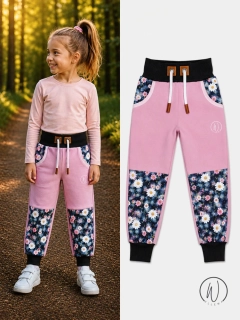 Softshellové kalhoty Premium-světlá starorůžová/květy akvarel