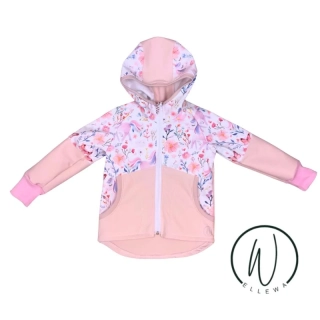 Softshellová bunda -světle růžová/jednorožec a květy na bílé