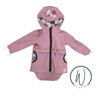 Softshell bunda Premium-starofialová s volánky+květy a mašlička