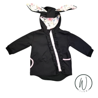 Softshellová bunda Premium- s ušima černá/květy s volánky