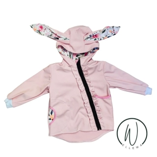 Softshellová bunda Premium -světle růžová s ušima/květy+volánky