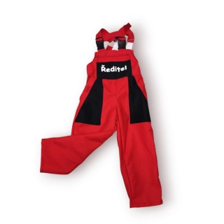 Montérky klasik červená +černé kapsy- s potiskem