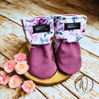 Capáčky softshell/fleece - starofialová květy