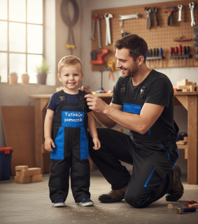 Montérky klasik černá+modré kapsy - s potiskem