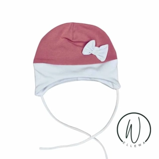 Bavlněná čepička s mašličkou-starorůžová/bílá