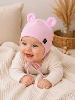 Čepička s oušky -baby růžová