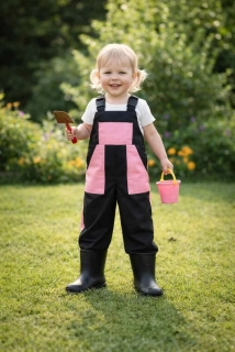 Montérky klasik černá +světle růžové kapsy-bez potisku