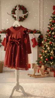Dětské vánoční třpytivé šaty - červená