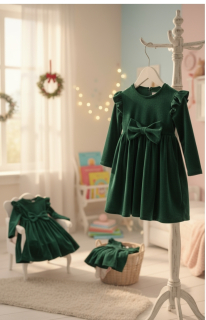 Dětské vánoční šaty sametové -zelená