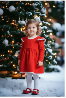 Dětské vánoční bavlněné šaty-červená