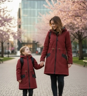 Softshell parka s fleecem - bordo/ Máma a dcera