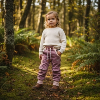 Softshellové kalhtoy PREMIUM/Beránek -starofialová s volánky a květy