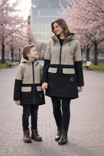 Softshell parka s fleecem-Taupe/černá