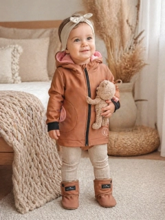 Softshellová bunda Premium -hnědá s oušky a růžový doplňky