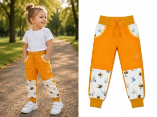 Softshellové kalhoty klasik -hořčicová/včeličky
