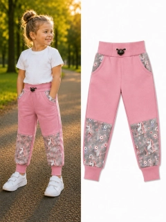 Softshellové kalhoty klasik starorůžová/koníci na šedé