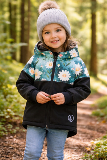 Softshellová bunda klasik -černá/kopretiny